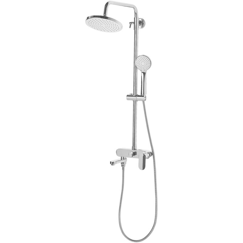 Modern Mixer Shower Set with Rain Function Brass Gloss Finish Silver Gurara - Silver