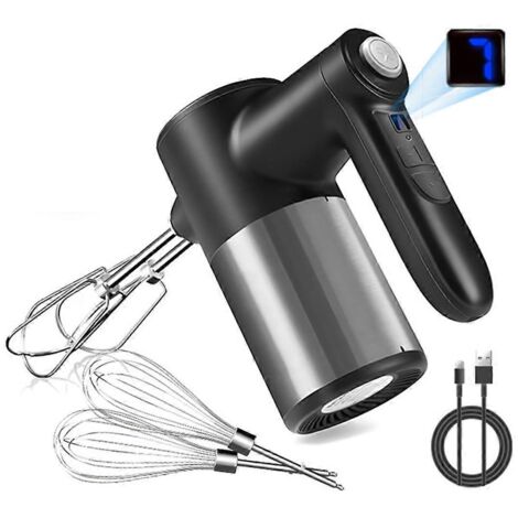 Mixeur à main sans fil, affichage numérique, 7 vitesses, rechargeable, noir