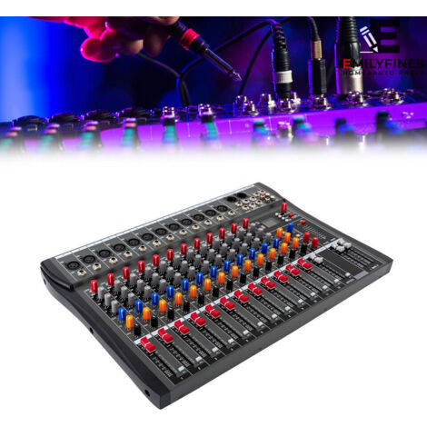 Mixeur audio Bluetooth USB 12 canaux Mixeur carte son Alimentation fantôme 48V