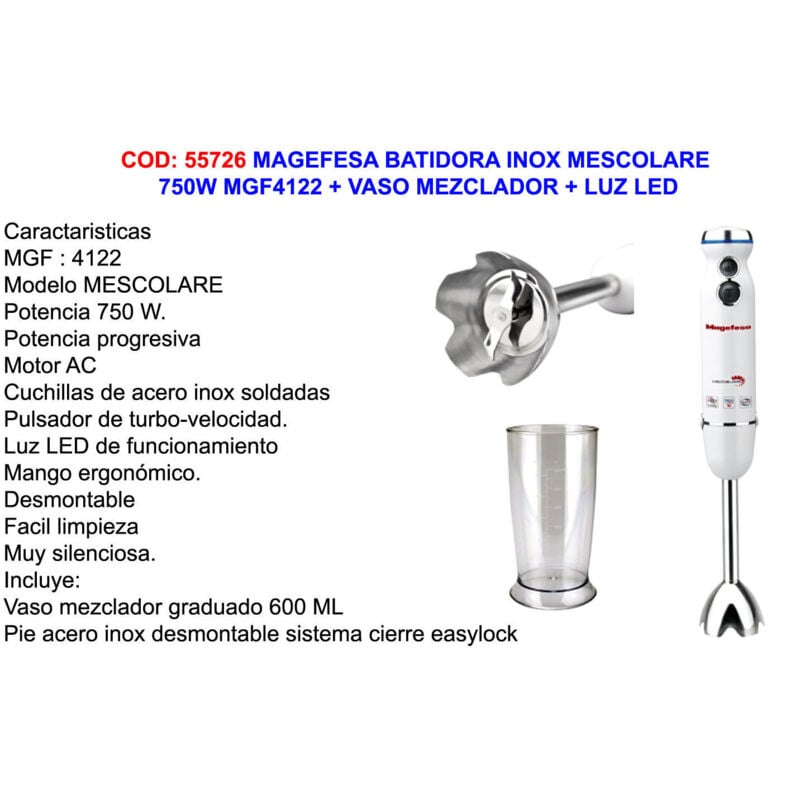Mélangeur Magefesa 750W MGF4122 en acier inoxydable avec verre mélangeur et lumière led