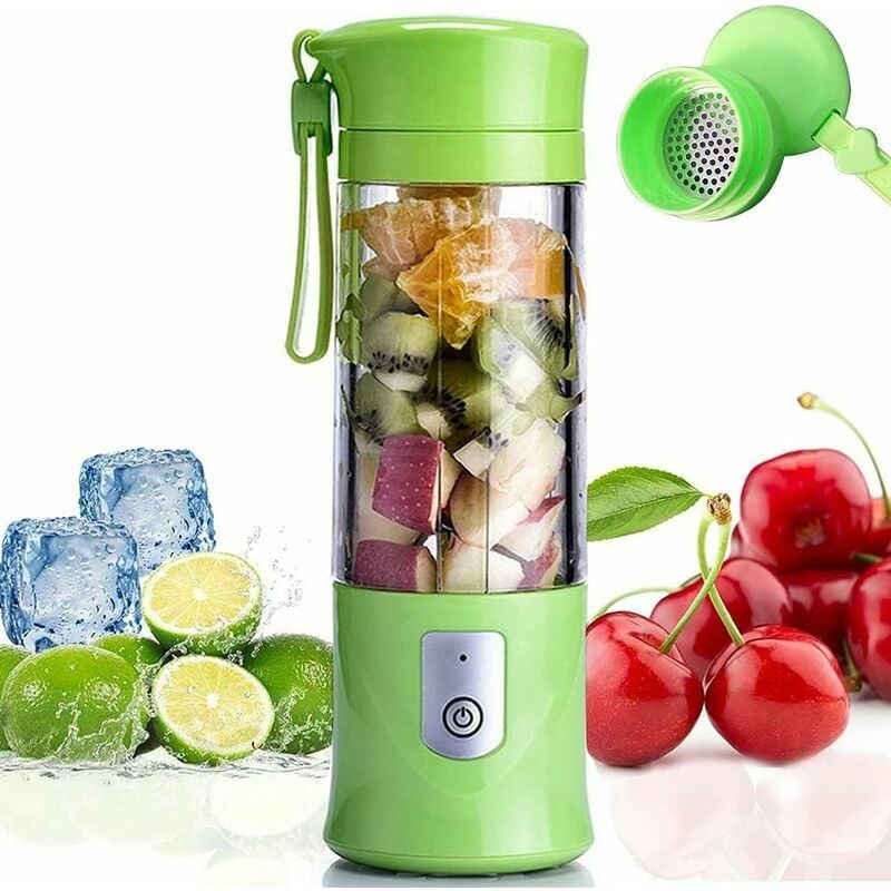 Mixeur de Fruits Portable Rechargeable par USB - Mini Blender pour Smoothie, Milk-shake, Jus de Fruits - Blender Portable de 350-420ml avec 6 Lames