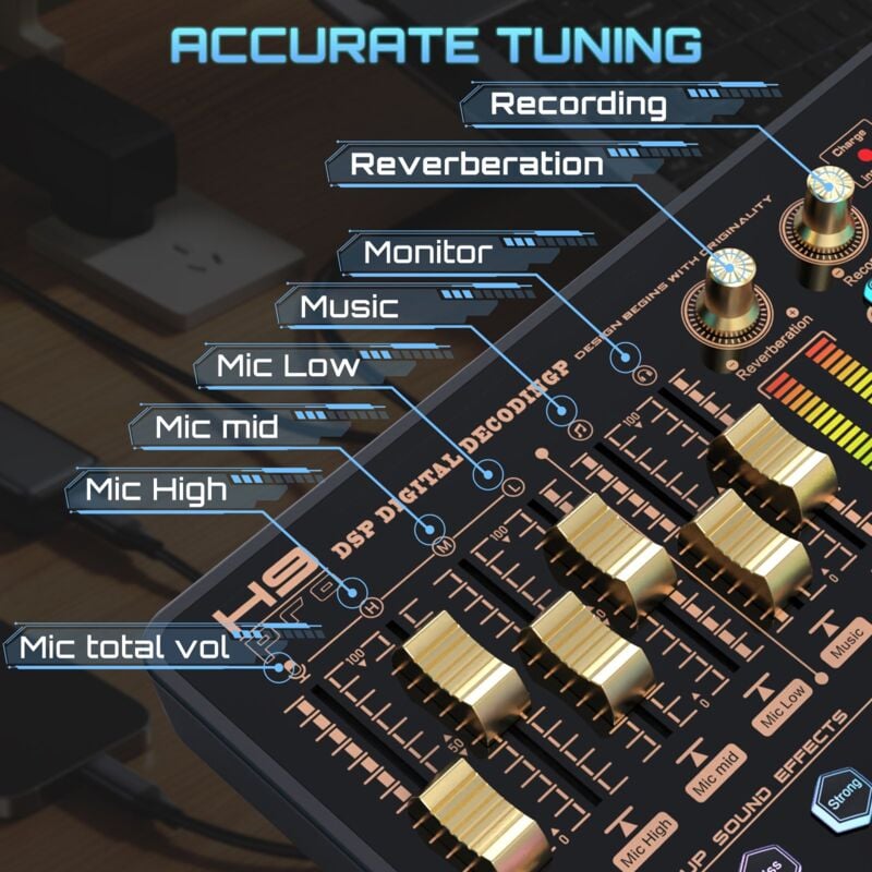 Mixeur DJ avec Carte Son, Todeco Studio de Production de Podcast Mélangeur Audio Portable Bluetooth Contrôleur avec Effets de Mixage et Changeur de