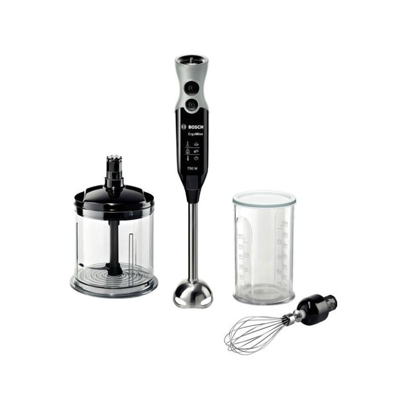 Bosch - Mixeur Electrique Plongeant ErgoMixx MSM67160 – Puissance de 750 w – Mini-hachoir et fouet inclus - Noir