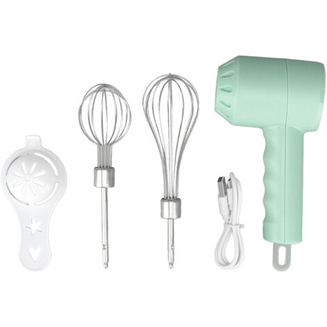Mixeur Électrique Sans Fil USB Rechargeable, Batteur à Œufs et Mousseur à Lait avec 2 Fouets, Vert pour Cuisine Domestique