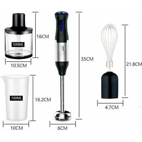 Mixeur plongeant – 1000W – Moteur en cuivre – 5 vitesses réglables avec broyeur de glace