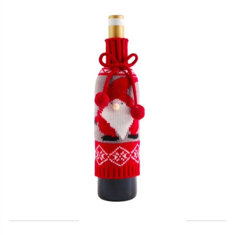 Sacs pour bouteilles Couverture de bouteille de vin d'arc de boule de fourrure, couverture de vin tricotée par Elk Elder Snowman, ornements de cadeau