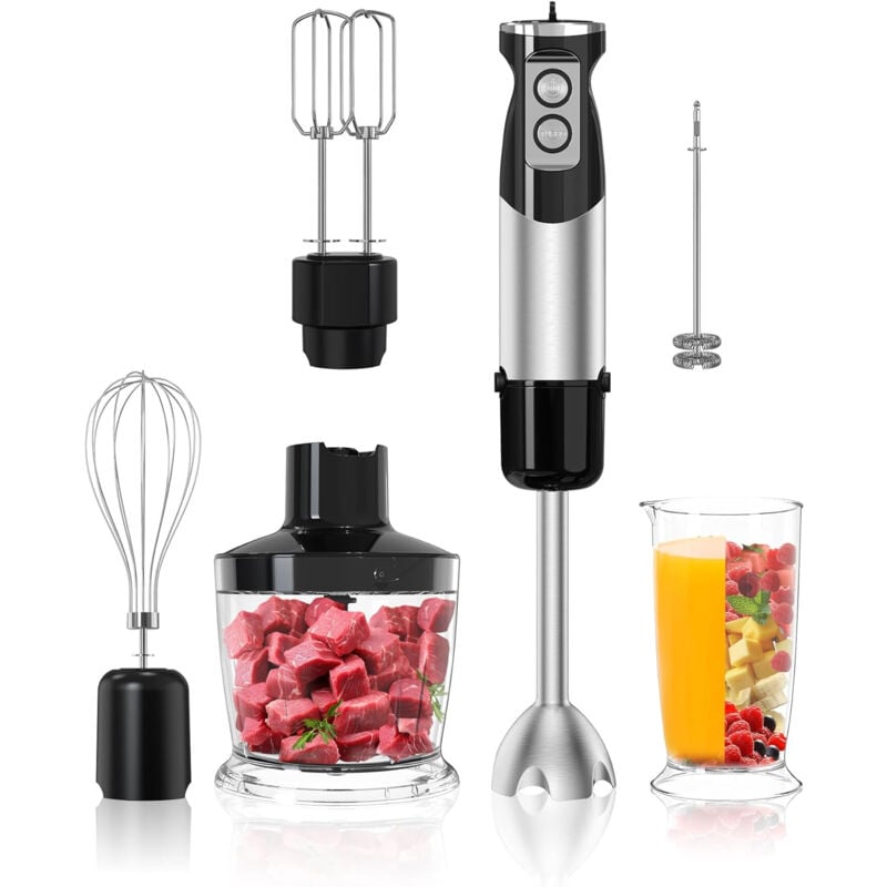 Sinbinta - Mixeur plongeant akku, mixeur plongeant électrique 6 en 1 en acier inoxydable, mixeur à bouton turbo pour préparer des salades, des soupes