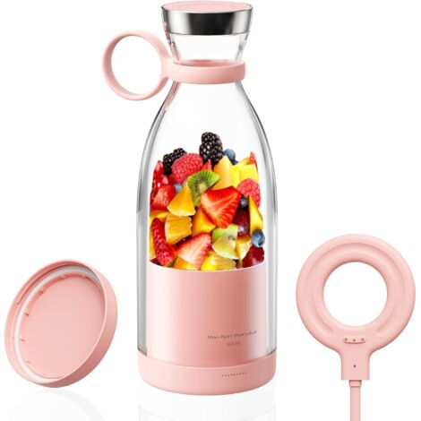 Mixeur Portable - Lame En Acier Inoxydable - Capacité 350 Ml - Pour Smoothies Et Jus - Rose - 1 Pièce