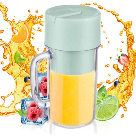 Mixeur portable pour shakes et smoothies, mini mixeur de 340 ml avec poignée, 6 lames, étanche, rechargeable par USB Type-C, mixeur personnel pour la maison, la cuisine, le bureau, les voyages, les sp