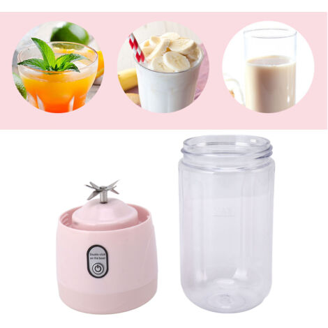 Mixeur Portable USB Rechargeable 6 Lames Mini Cup de Presse Fruit pour Voyage Sports Cuisine 410ml Rose ABS Métal Stainless Steel 1300mAh