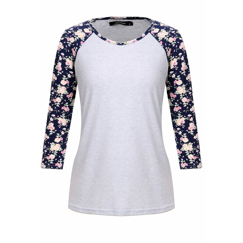 

Mixfeer playera holgada de manga larga informal con estampado floral para mujer,Gris claro XL