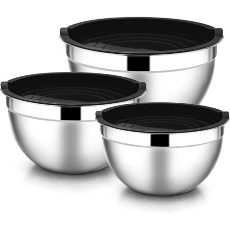 Mixing Bowl - Stainless Steel - With Airtight Lid - Nesting Set - 4.5 QT 3 QT 1.5 QT - 6 Piece