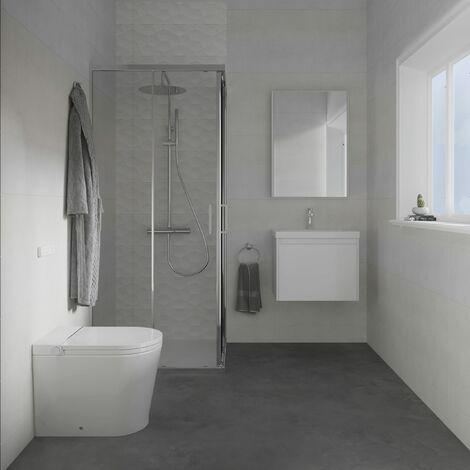 Mizubath - Nouveau WC lavant avec réservoir intégré  Sortie Verticale  Nettoyage à l'eau avec massages  Séchage à l'air chaud  Rada Display Blanc
