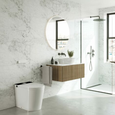 Mizubath - NUOVO WC giapponese con serbatoio incorporato  Pulizia ad acqua massaggiante  Asciugatura ad aria calda  Telecomando Rada+ display nero