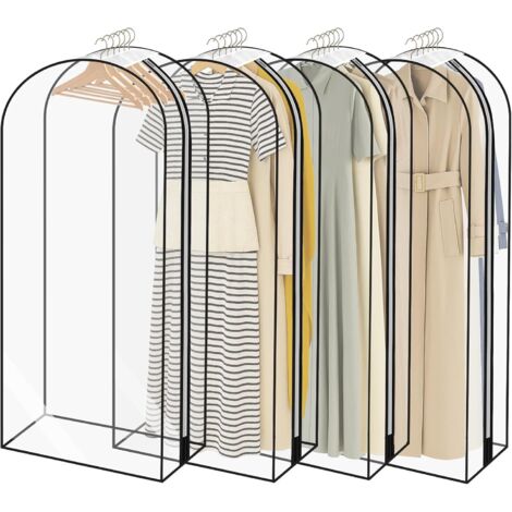 M.J COMFY-LIFE 4 Pack Breathable Garment Bags with Zip, Waterproof & Dustproof Clothes Covers for Wardrobe, Moth-Proof Suit Bags (60in)