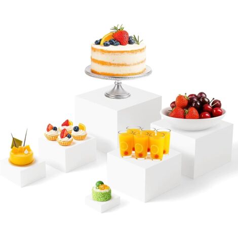 M.J COMFY-LIFE 6PCS Buffet Risers Acrylic Buffet Risers in 6 Sizes (3-8 Inch) Stackable Display Stands with Hollow Bottoms for Tiered Food Presentation Party Catering Cupcake Desserts Catering Jewelry