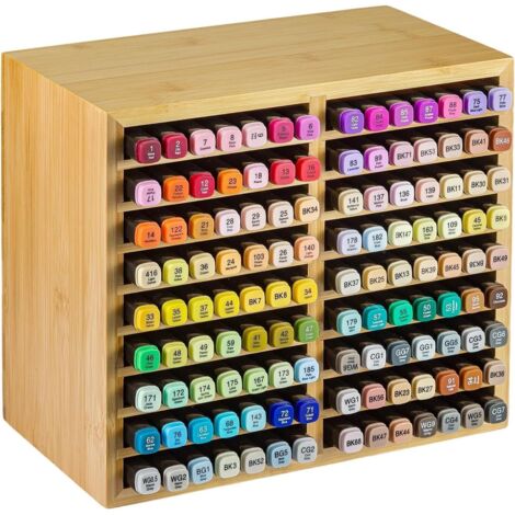 M.J COMFY-LIFE Bamboo Marker Organizer - 18 Compartment Desktop Storage Holds 126 Markers/Pens  Natural Wood Stationery Holder for Artists, Classroom & Office (126 Markers)