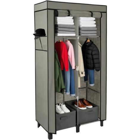 M.J COMFY-LIFE Foldable Fabric Closet for Bedroom, Canvas Portable Closet Storage Organizer, Dust-Proof Fabric Wardrobes for Bedroom Dorm & Cloakroom Portable Wardrobe 172×45×88cm (Grey)