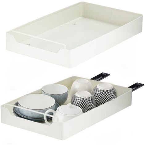 M.J COMFY-LIFE Pull Out Cabinet Organizer Slide Out Drawer Shelf No-Drill Installation Space-Saving Kitchen Spice Rack Adhesive Pantry Shelves for Bathroom, Closet White (ABS, 25  43cm)