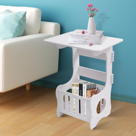 M.J COMFY-LIFE Slim Side Table 3-Tier Storage Table Narrow Bedside Storage Shelves, White Modern Nightstand for Small Spaces Bedroom Living Room Hallway Home Office (Square desktop, White)