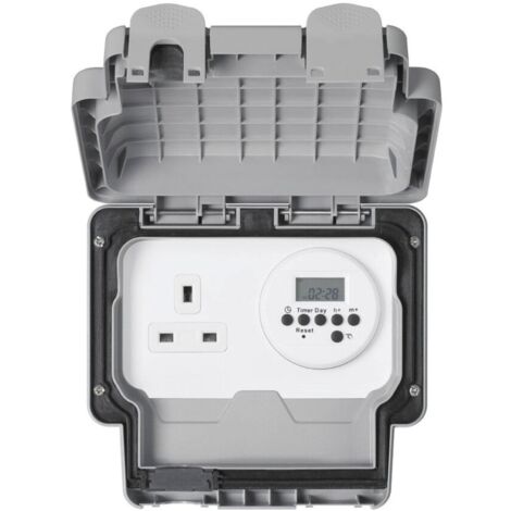 MK Electric Outdoor Socket, Single, with Timer - Grey White