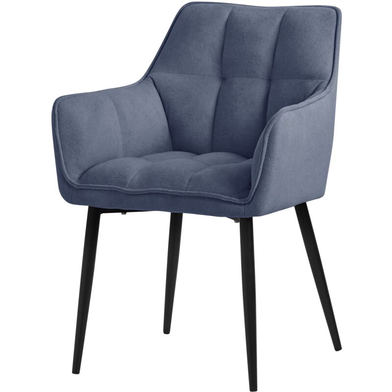 Ml-design - 1x Chaise de Salle à Manger en Tissu Éponge, Bleu, Chaise de Cuisine avec Assise Rembourrée Épaisse et Pieds Métalliques Noir, Dossier et
