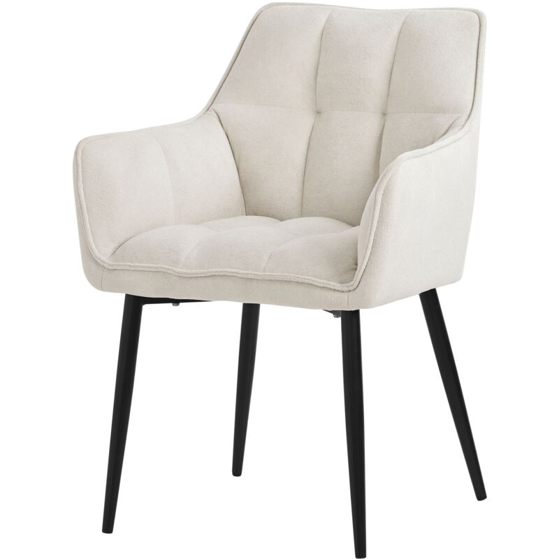 Ml-design - 1x Chaise de Salle à Manger en Tissu Éponge, Crème, Chaise de Cuisine avec Assise Rembourrée Épaisse et Pieds Métalliques Noir, Dossier