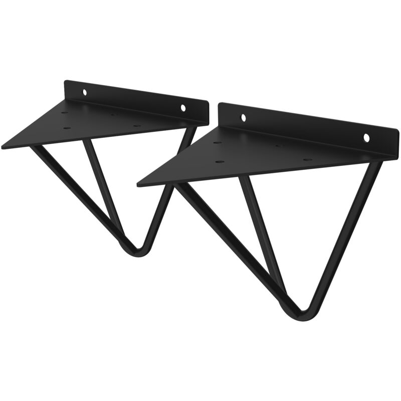 Ml-design - Lot de 2 Pièces de Support d'Étagère, 160mm, en Métal, Noir, Forme Triangulaire, Design Industriel, Équerre d'Étagère Flottante pour