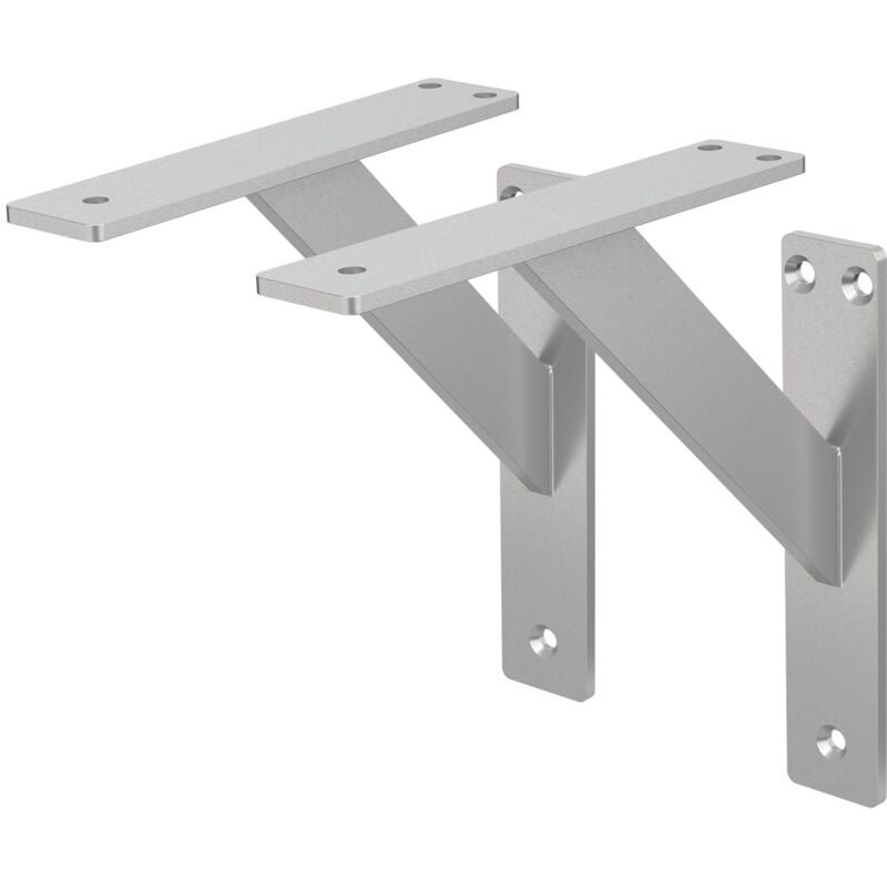 Ml-design - Lot de 2 Supports d'Étagère, 180 x 180 mm, en Aluminium, Argent, Style Industriel, Équerre pour Étagères Murales, Flottantes et Projets