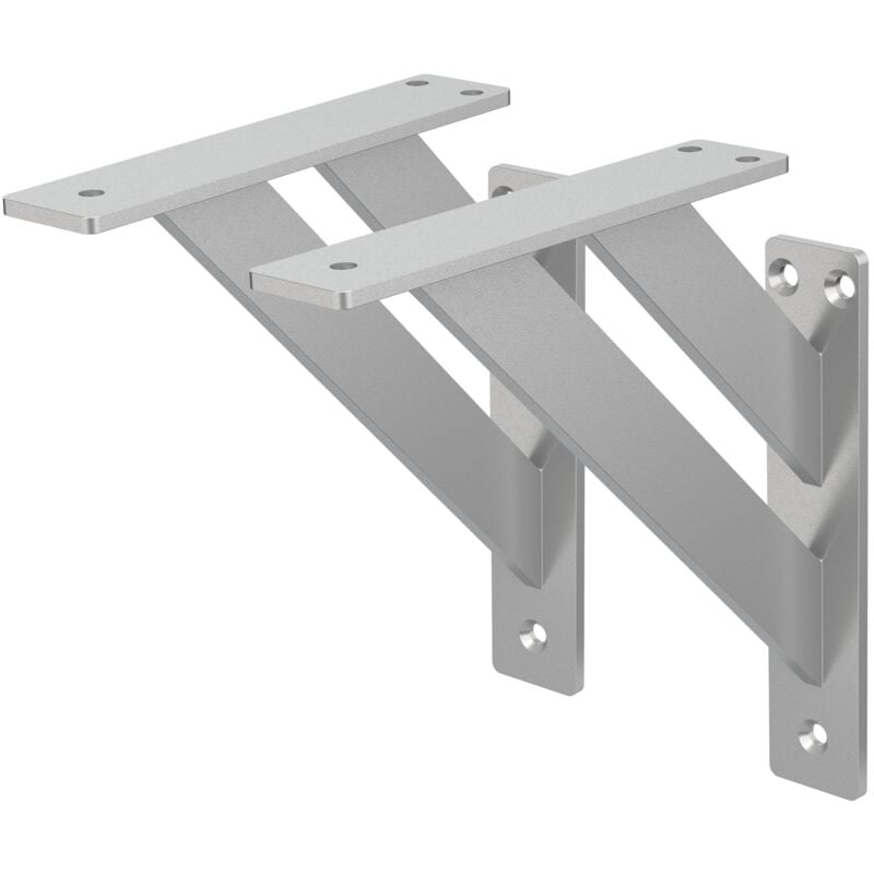 Ml-design - Lot de 2 Supports d'Étagère, 180 x 180 mm, en Aluminium, Argent, Double, Style Industriel, Équerre pour Étagères Murales, Flottantes et