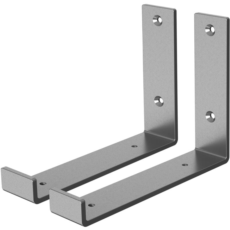 Ml-design - Lot de 2 Supports d'Étagère 20 x 14 x 4 cm, en Métal, Gris, Style Industriel, en Forme de l, Équerre pour Étagères Murales, Flottantes et