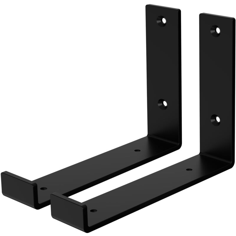 Ml-design - Lot de 2 Supports d'Étagère 20 x 14 x 4 cm, en Métal, Noir, Style Industriel, en Forme de l, Équerre pour Étagères Murales, Flottantes et