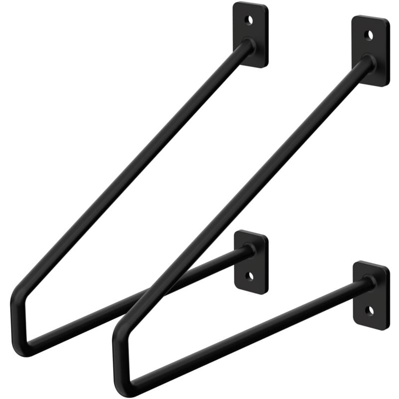Ml-design - Lot de 2 Équerres d'Étagère 220 mm, en Acier, Noir, Style Industriel, Console Murale Decorative, Forme Épingle à Cheveux, Support Robuste