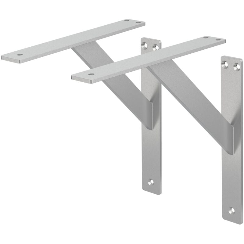 Ml-design - Lot de 2 Supports d'Étagère, 240 x 240 mm, en Aluminium, Argent, Style Industriel, Équerre pour Étagères Murales, Flottantes et Projets