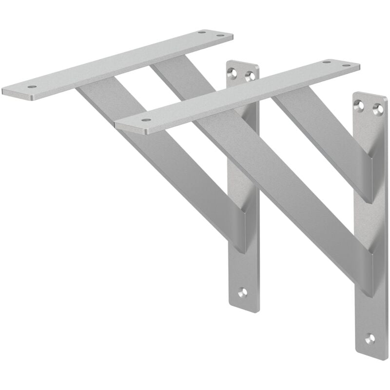ML-Design Lot de 2 Supports d'Étagère, 240 x 240 mm, en Aluminium, Argent, Double, Style Industriel, Équerre pour Étagères Murales, Flottantes et