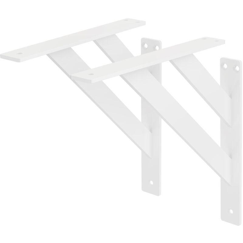 ML-Design Lot de 2 Supports d'Étagère, 240 x 240 mm, en Aluminium, Blanc, Double, Style Industriel, Équerre pour Étagères Murales, Flottantes et