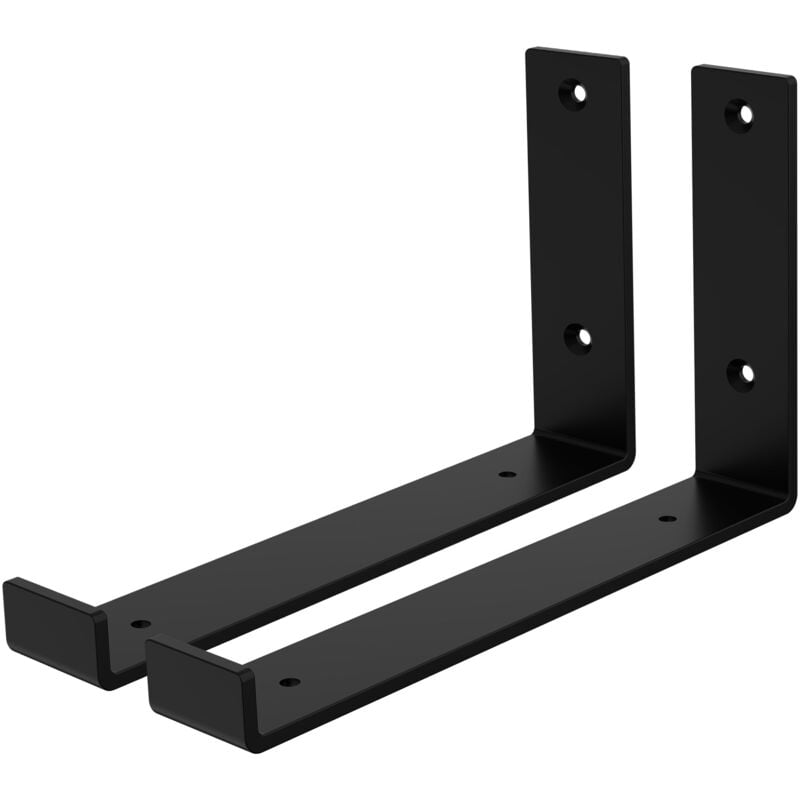 Ml-design - Lot de 2 Supports d'Étagère 25 x 14 x 4 cm, en Métal, Noir, Style Industriel, en Forme de l, Équerre pour Étagères Murales, Flottantes et