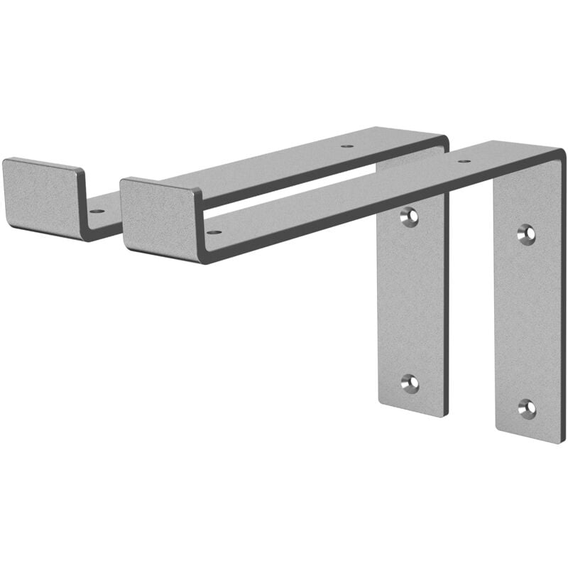 Ml-design - Lot de 2 Équerres d'Étagère 25x4x14.5 cm, en Métal, Gris, Style Industriel, Forme de l avec Lèvre vers le Bas, Support Robuste pour