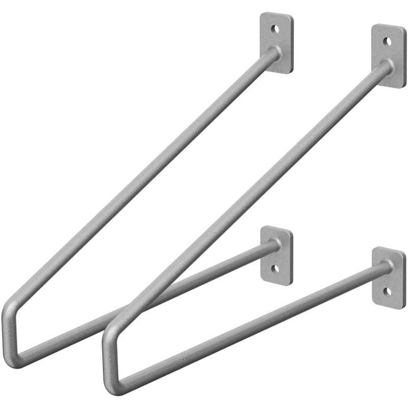 Ml-design - Lot de 2 Équerres d'Étagère 265 mm, en Acier, Argent, Style Industriel, Console Murale Decorative, Forme Épingle à Cheveux, Support