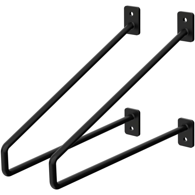ML-Design Lot de 2 Équerres d'Étagère 265 mm, en Acier, Noir, Style Industriel, Console Murale Decorative, Forme Épingle à Cheveux, Support Robuste