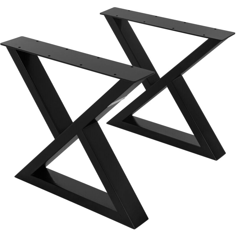 Ml-design - Lot de 2 Pieds de Table L43xH40 cm, Forme de x, Noir, en Acier Peint par Poudrage, Design Industriel, Piètement de Meuble diy, Patins de