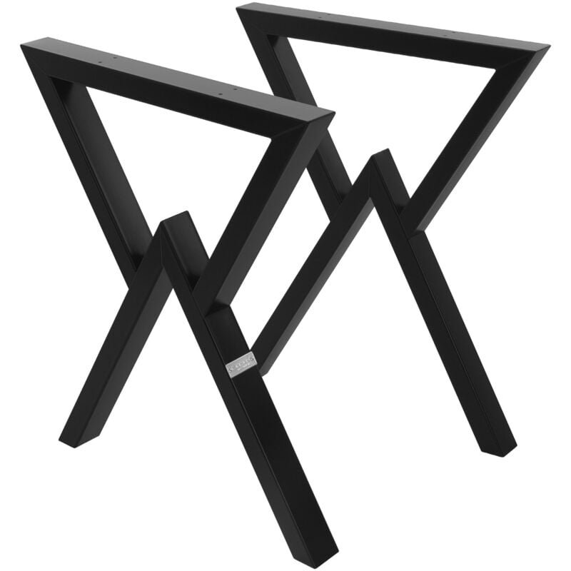 Ml-design - Lot de 2 Pieds de Table L60xH72 cm, Forme de x, Noir, en Acier Peint par Poudrage, Design Industriel, Piètement de Meuble diy, Patins de