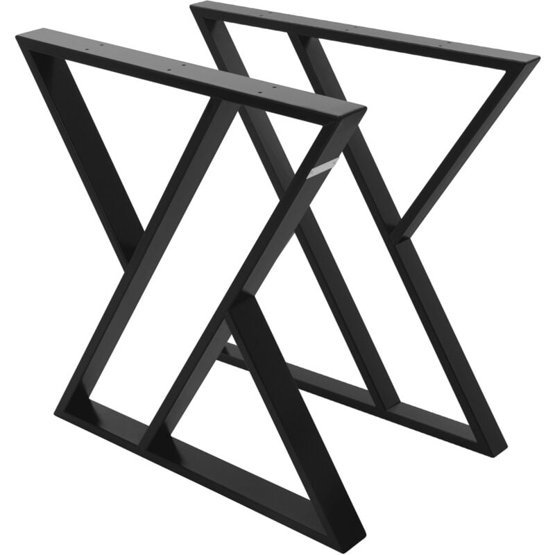 Ml-design - Lot de 2 Pieds de Table L69xH72 cm, Forme de x, Noir, en Acier Peint par Poudrage, Design Industriel, Piètement de Meuble diy, Patins de