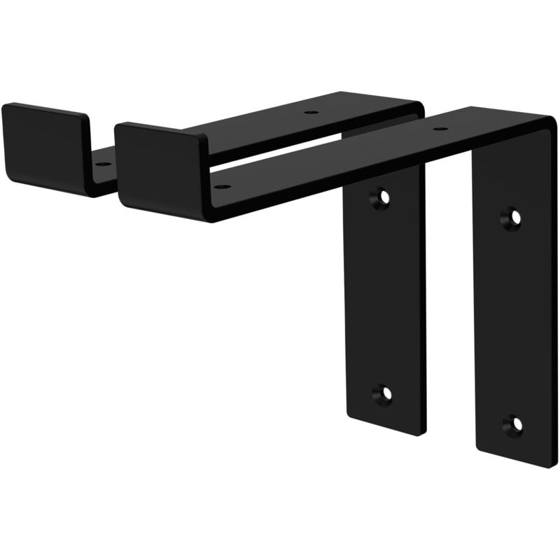 Ml-design - Lot de 2 Équerres d'Étagère 20x4x14.5 cm, en Métal, Noir, Style Industriel, Forme de l avec Lèvre vers le Bas, Support Robuste pour