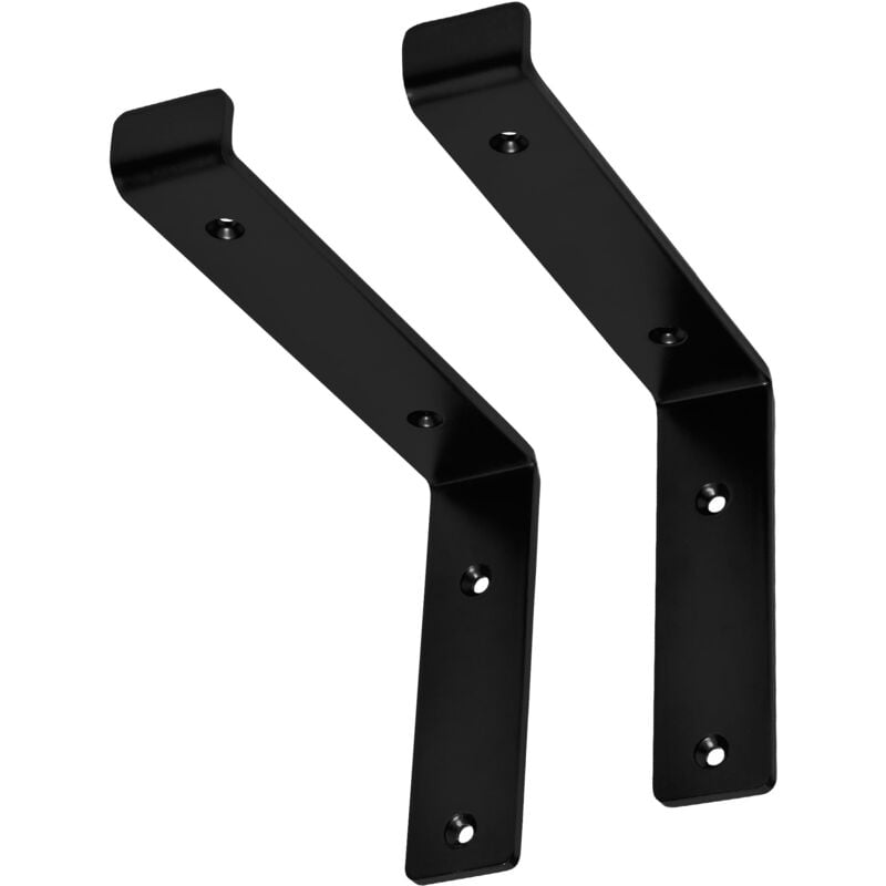 Ml-design - Lot de 2 Équerres d'Étagère 25x4x14.5 cm, en Métal, Noir, Style Industriel, Forme de l avec Lèvre vers le Bas, Support Robuste pour
