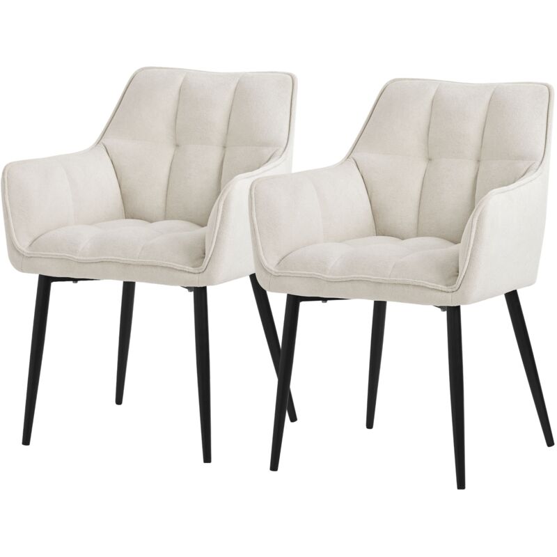 Ml-Design Esszimmerstühle 2er Set Aus Frotteestoff, Creme, Küchenstuhl Mit Dickem Gepolsterter Sitz & Metallbeinen, Wohnzimmerstuhl Mit Rücken- Und
