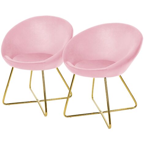ML-Design 2x Sillas de Comedor Ergonómicas Asiento Tapizado Rosa Aspecto Terciopelo Patas de Metal Doradas con Respaldo Redondo y Reposabrazos Sillón Moderno para Mesa de Salón Oficina Dormitorio