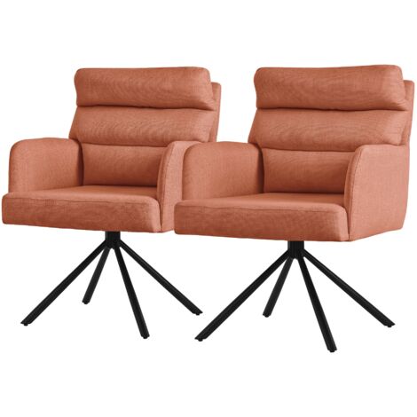 ML-Design 2x Sillas de Comedor Giratoria, Naranja Asiento de Cocina con Respaldo Extraíble y Reposabrazos Diseño Ergonómico Mueble Tapizado con Funda de Poliéster y Cojín Taburete con Patas de Metal