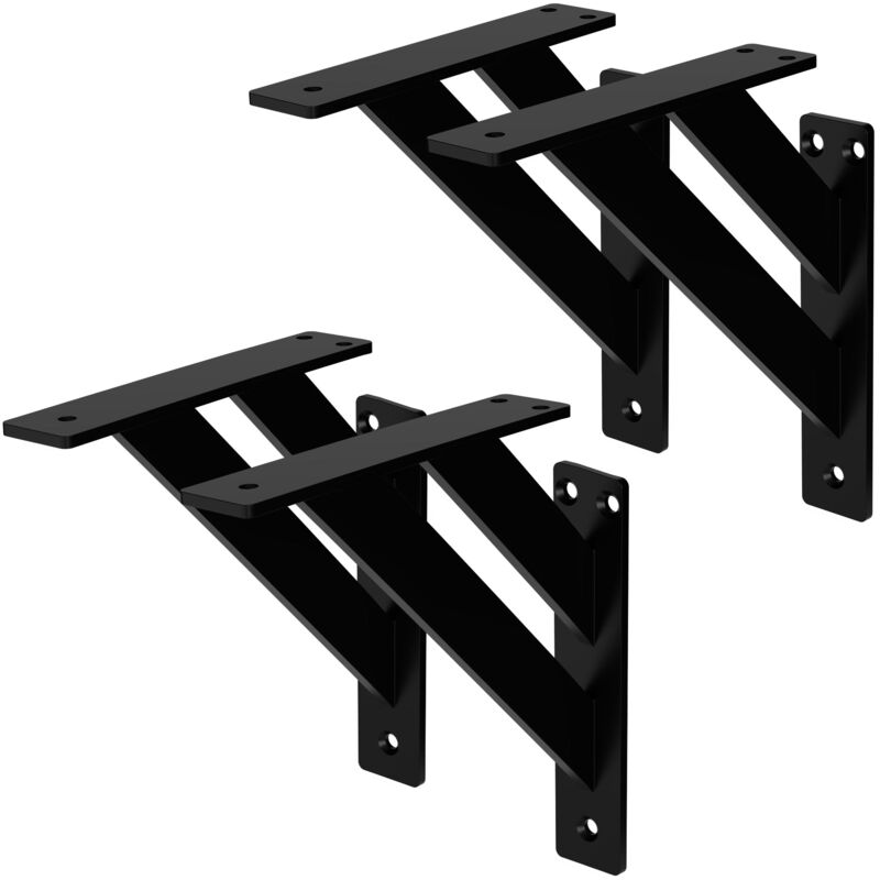 Ml-design - Lot de 4 Supports d'Étagère, 180 x 180 mm, en Aluminium, Noir, Double, Style Industriel, Équerre pour Étagères Murales et Projets de