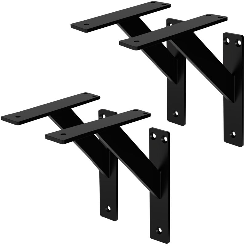 Ml-design - Lot de 4 Supports d'Étagère, 180 x 180 mm, en Aluminium, Noir, Style Industriel, Équerre pour Étagères Murales et Projets de Bricolage,